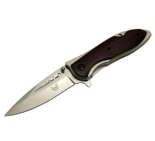 Benchmade DA76 Kahverengi Kamp Çakı 20cm- Yarı Otomatik, Kemerlikli, Ahşap Sap, Oluklu Bıçak