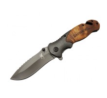 Browning X50 Kahverengi Kurtarma / Kamp Çakısı 20,5cm- Yarı Otomatik, Kemerlikli, Ahşap Sap, Cam Kırma ve İp Kesme Aparatlı