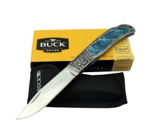 Buck Knives BK-009BL Mavi Kamp Çakı 23 cm - Sedef & Metal Saplı, Kılıflı, Kutulu