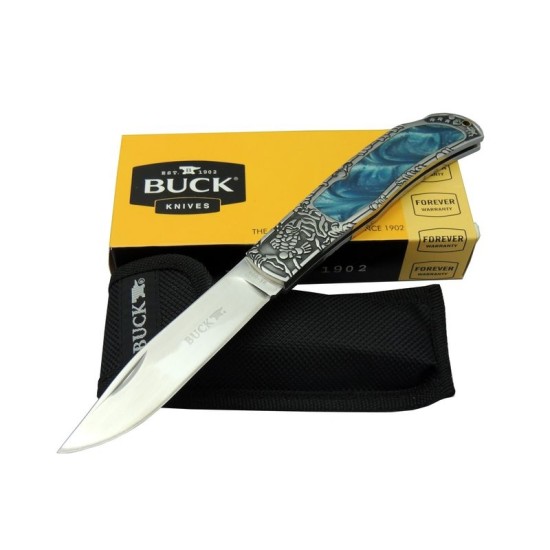 Buck Knives BK-009BL Mavi Kamp Çakı 23 cm - Sedef & Metal Saplı, Kılıflı, Kutulu