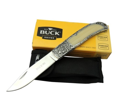 Buck Knives BK-009WY Kamp Çakı 23 cm - Sedef & Metal Saplı, Kılıflı, Kutulu