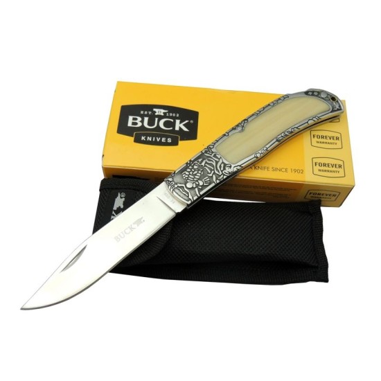 Buck Knives BK-009WY Kamp Çakı 23 cm - Sedef & Metal Saplı, Kılıflı, Kutulu