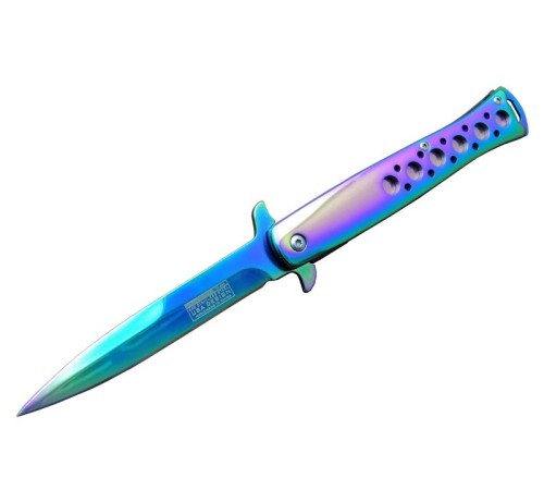 Tac-Force Tac Force Ti-Lite 1111 GK Gökkuşağı Kamp / Av Çakısı 23cm- Yarı Otomatik, Kemerlikli, Metal Desenli Sap