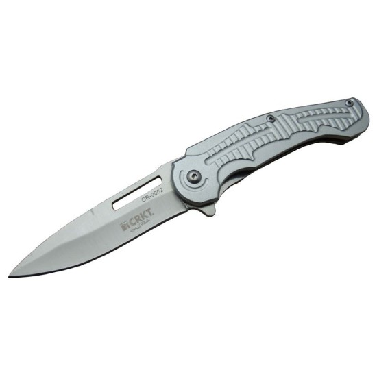 CRKT CR 0062 Gri Oluklu Kamp Çakı 17,5 cm - Otomatik, Kılıflı, Kutulu