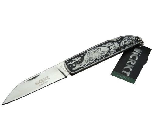 CRKT CR 0102 Kamp Çakı 20 cm - Balık Desenli Metal Sap, Kılıflı, Kutulu