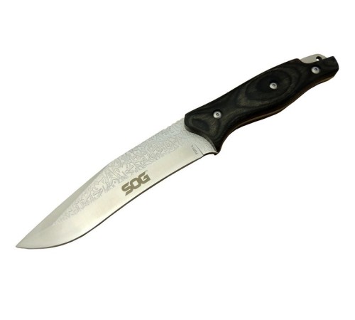 Sog FG01-L Gravürlü Kamp Bıçağı 30 cm - Ahşap Sap, Kılıflı