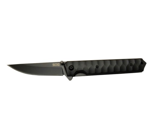 SOG Kendo 4010 BK Siyah Kamp Çakı 21cm - Yarı Otomatik, Metal Sap, Kılıflı, Kemerlikli