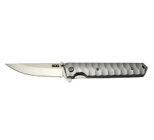 SOG Kendo 4010 Gri Kamp Çakı 21cm - Yarı Otomatik, Metal Sap, Kılıflı, Kemerlikli