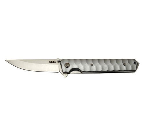 SOG Kendo 4010 Gri Kamp Çakı 21cm - Yarı Otomatik, Metal Sap, Kılıflı, Kemerlikli