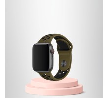 Apple Watch 42 44 45 49 Mm/L Kordon Kayış Bileklik Delikli HAKİ-SİYAH