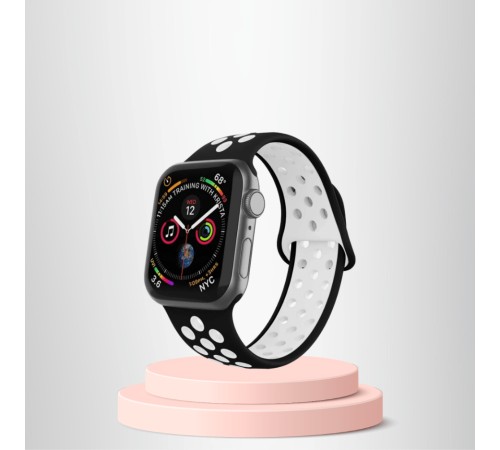 Apple Watch 42 44 45 49 Mm/L Kordon Kayış Bileklik Delikli SİYAH-BEYAZ