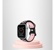 Apple Watch 42 44 45 49 Mm/L Kordon Kayış Bileklik Delikli SİYAH-PEMBE