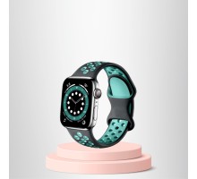 Apple Watch 42 44 45 49 Mm/L Kordon Kayış Bileklik Delikli SİYAH-TURKUAZ