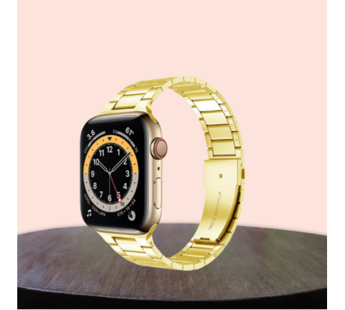 Apple Watch 42-44-45mm Uyumlu Kordon Paslanmaz Şık Çelik Tasarım Kayış GOLD