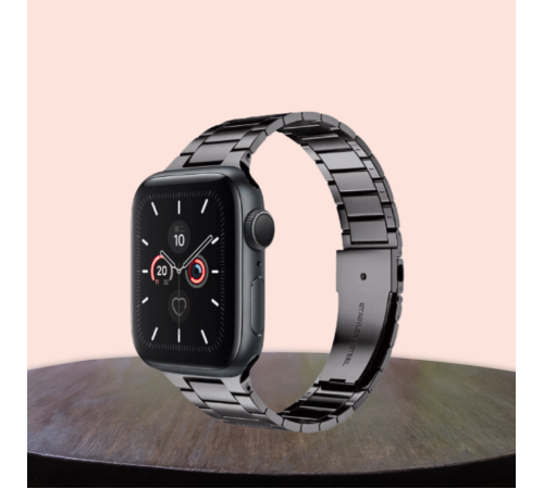 Apple Watch 42-44-45mm Uyumlu Kordon Paslanmaz Şık Çelik Tasarım Kayış SİYAH