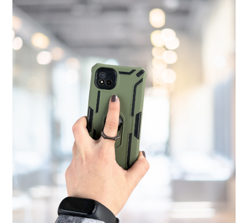 REALME C11 2021 YÜZÜKLÜ STANDLI TANK KILIF  (ARMOR MILITARY CASE)  KOYU YEŞİL