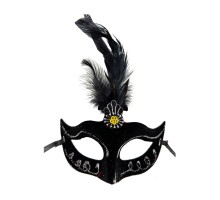 Siyah Renk Tüylü Siyah Süet Kaplama Parti Balo Maskesi 20X16 cm