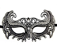 Siyah Renk Lazer Kesim Üzeri Kristal Taşlı Metal Balo Parti Venedik Maskesi