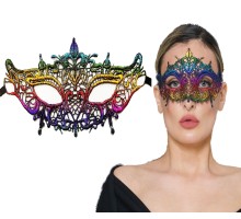 Rengarenk Dantel Kesim Dantel İşlemeli Balo Parti Maskesi Gökkuşağı
