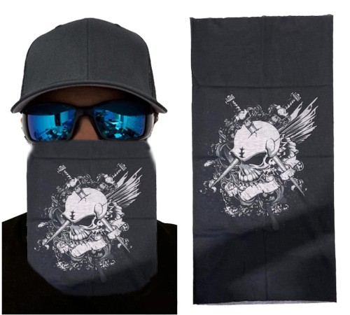 Siyah Renk Üzeri Likralı Beyaz Kafatası Kuru Kafa Baskılı Baf Buff Bandana 25x48 cm