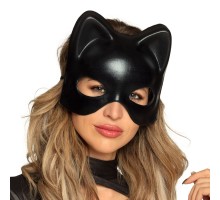 Siyah Deri Görünümlü Kedi Maskesi – Cosplay & Maskeli Balo